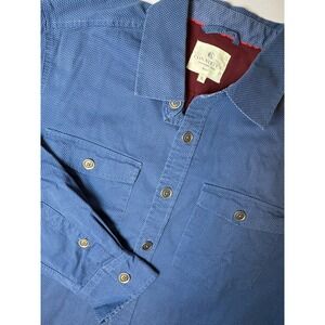 Mens Blue Button Down Shirt Large Cotton Sleeve Lined Maroon Workwear Outdoor